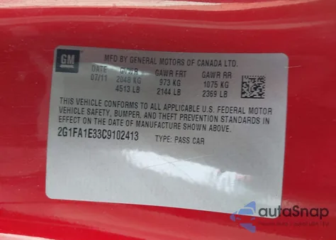 2012 Chevrolet Camaro 2Ls z USA, uszkodzony, nr VIN 2G1FA1E33C9102413